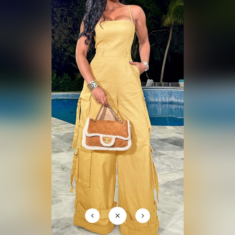 Elegant Yellow Jumpsuit with Cargo Pockets